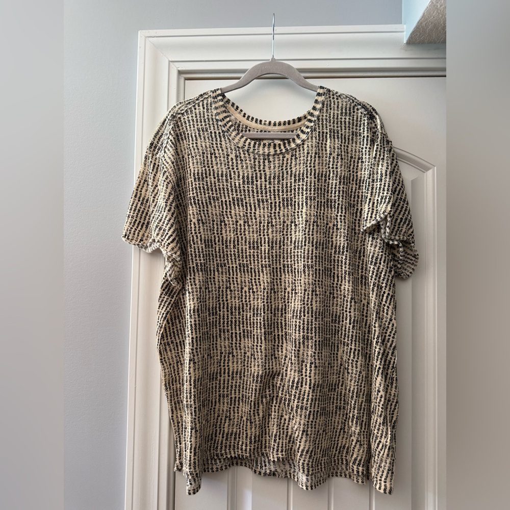 Free People Cream Tee with Black Dot-Stripe Print